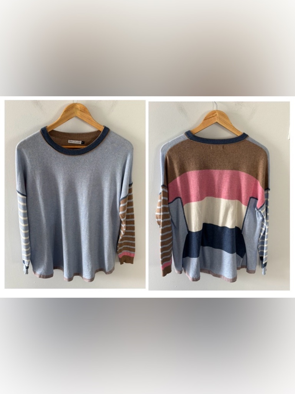 Zaket & Plover Cashmere Wool Round Neck Colourful Stripes Long Sleeve Sweater S